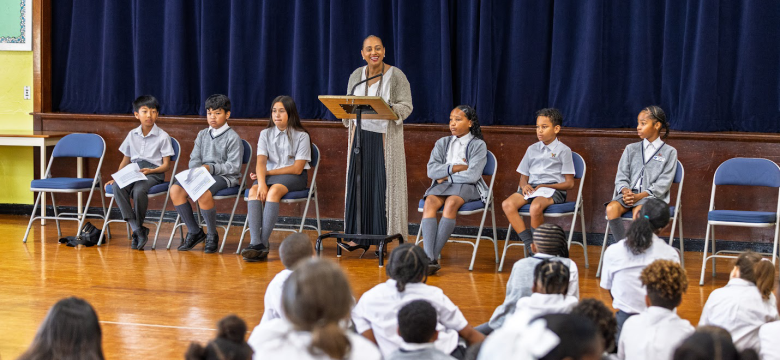 Tinee Furbert with WPS students